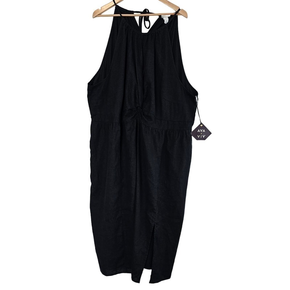 Ava and Viv Dress Womens Size 4X Black Linen Maxi Sleeveless Halter Boho Casual